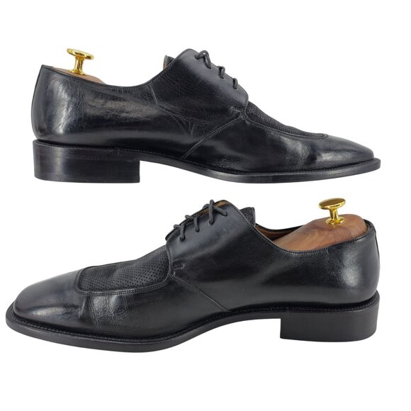 Mezlan Spain Men size 12 Black Leather Suede Dress Shoes Derby Oxfords Apron-toe - Picture 6 of 13